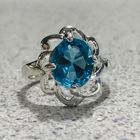 Aquamarine Topaz White Gold Filled Set
Double Heart Necklace & Earrings, + - Picture 5 of 9